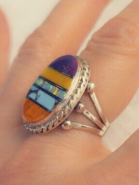 Turquoise & Opal Inlay Sterling Gemstone Ring